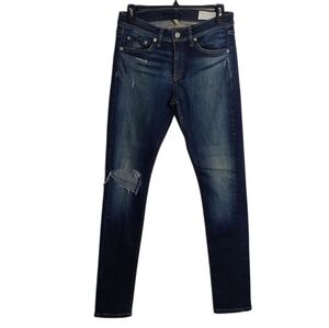 RAG & BONE High Rise Skinny Blue Jeans with Distressed Detailing Size 27